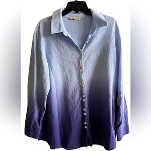 SOFT SURROUNDINGS Ombré Tie Dye Button Down Shirt Size Large